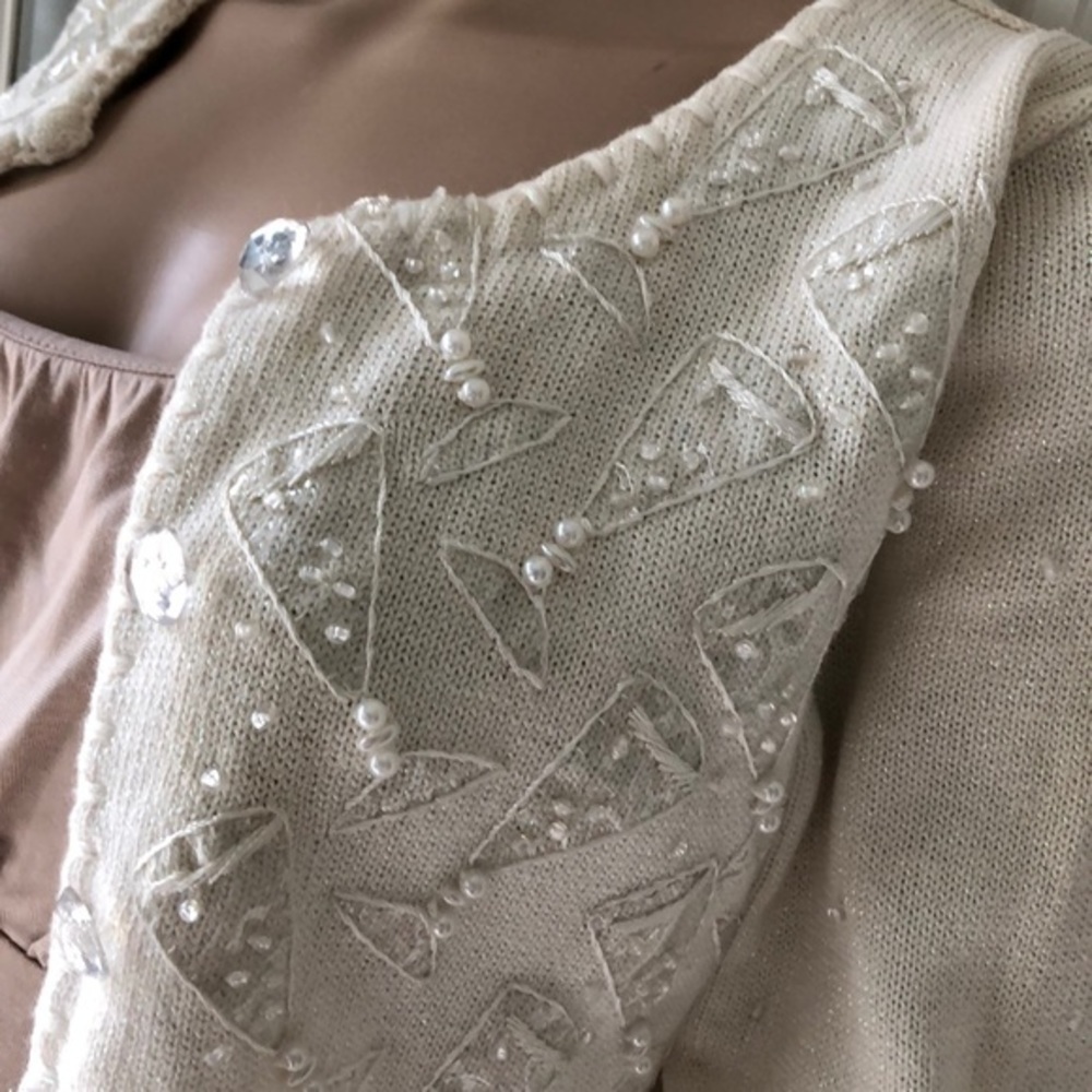 Michael Simon NY Vntg ivory embellished cardigan - Picture 2 of 8